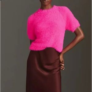 ANTHROPOLOGIE MAEVE FUZZY PINK SWEATER SHORTSLEEVE